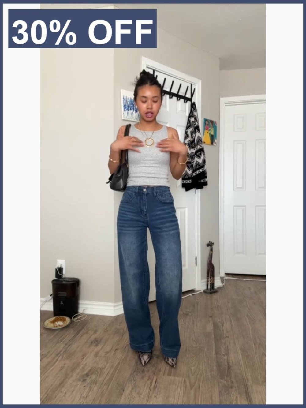 Distressed Wide Leg Jeans - Mid Rise Baggy Y2K Denim Trousers - Picture 5 of 7